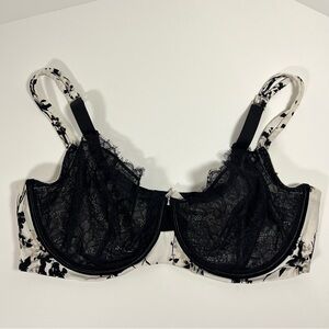 Cacique Balconette Lace Floral Underwire Bra Black White, size 40DDD